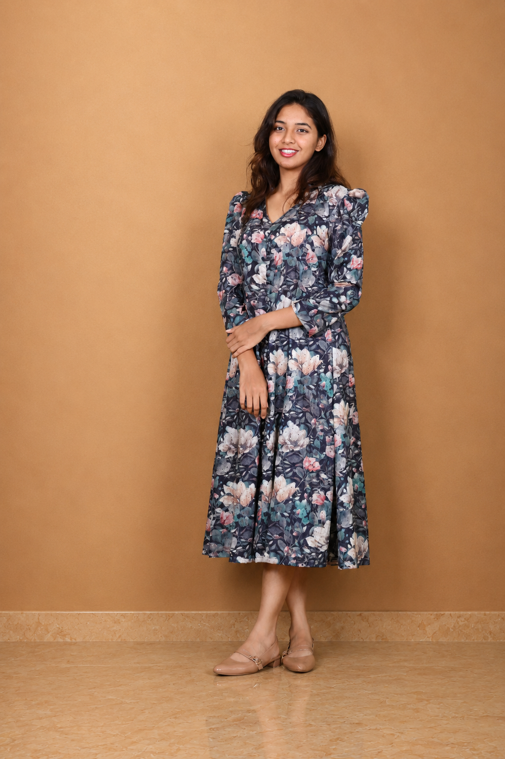 Hakoba Puffed Sleeves Dress